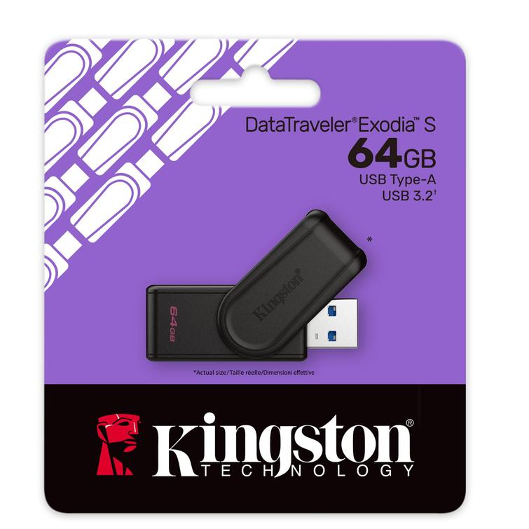 Kingstonin kannettava muistitikku 64 Gt:n USB 3.2 Gen 1 DataTraveler Exodia S (musta/musta)