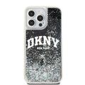 DKNY-suojakuori iPhone 15 Pro Max 6,7":lle DKHCP15XLBNAEK mustat nestekimalteet ja kaarilogo.