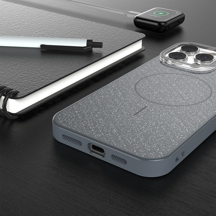 Glitter Thin Mag -suojakuori iPhone 16e:lle, musta