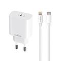 Maxlife MXTC-06-20C PD QC laturi 1x USB-C 20W valkoinen + USB-C - Lightning-kaapeli 20W