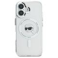 Karl Lagerfeld iPhone 16 6,1" -puhelimen suojakuori, KLHMP16SHLSKIH, valkoinen, kova IML-suoja, metallinhohtoinen Karl Head MagSafe -naaras.