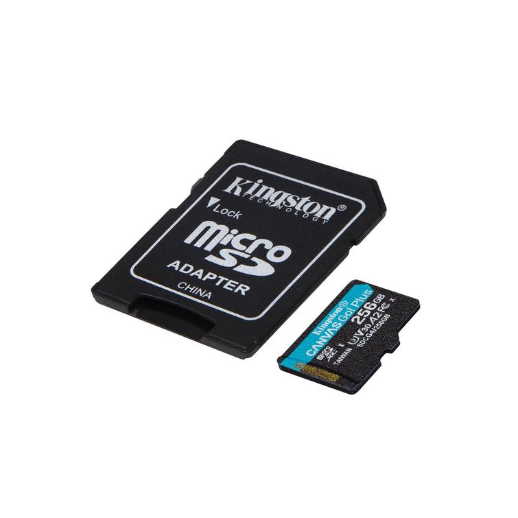 Kingston muistikortti 256GB microSDXC Canvas Go Plus Gen4 200MB/s A2 U3 V30 + adapteri