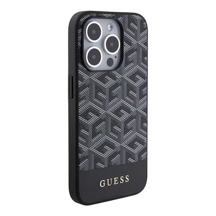Guess iPhone 14 Pro Max 6,7" suojakuori GUHMP15XHGCFSEK musta HC MAGSAFE GCUBE PU STRIPE