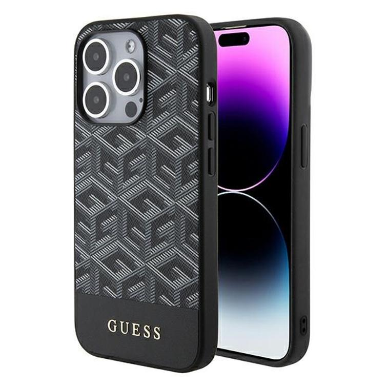 Guess iPhone 14 Pro Max 6,7" suojakuori GUHMP15XHGCFSEK musta HC MAGSAFE GCUBE PU STRIPE