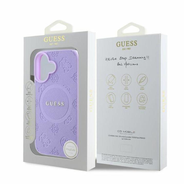 Guess iPhone 16 6,1" -puhelimen kuoret, violetit, GUHMP16SPSAPSMEU, Saffiano Peony Classic Logo -mallin kovakuori, MagSafe