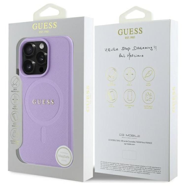 Guess iPhone 16 Pro Max 6,9" -puhelimen suojakuori GUHMP16XPSAHMCU Saffiano-violetti MagSafe-v&auml;ri