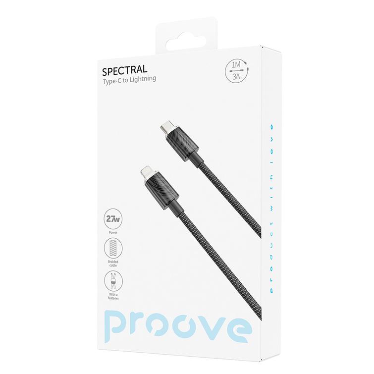 Proove Spectral USB-C - Lightning-kaapeli 1m 3A musta