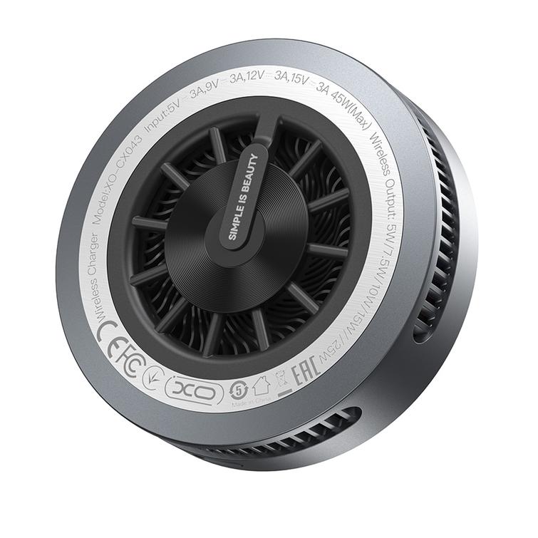 XO langaton induktiolaturi QI2.2 CX043 magneettinen harmaa LED-valolla ja j&auml;&auml;hdytyksell&auml;