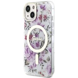 Guess iPhone 14 6,1" -puhelimen kuoret GUHMP14SHCFWST - läpinäkyvä kovakuori, Magsafe IML Flower
