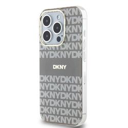 DKNY iPhone 15 Pro Max 6,7" -puhelimen suojakuori DKHMP15XHRHSEE, musta. HC Magsafe -suojakuori, toistuva kuvio ja raidat.
