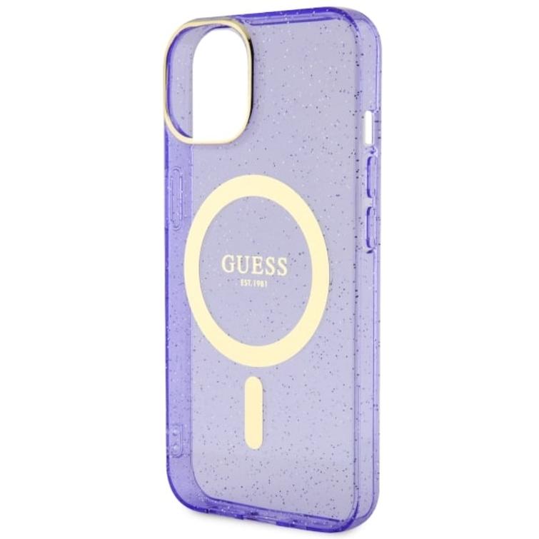 Guess iPhone 14 6,1" GUHMP14SHCMCGU kovakuori, violetti, Magsafe IML Glitter Gold