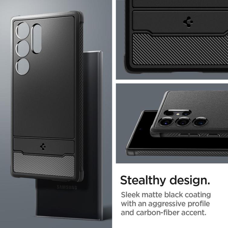 Spigen Rugged Armor -suojakuori Samsung Galaxy S24 Ultralle mattamusta