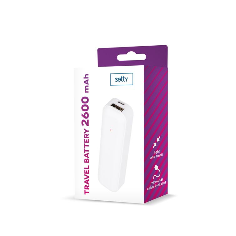 Setty varavirtalähde 2600 mAh mini valkoinen