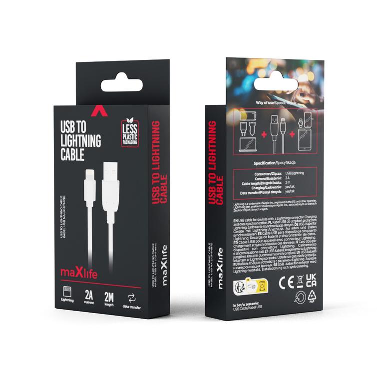 Maxlife USB-kaapeli - Lightning 2,0 m 2A valkoinen