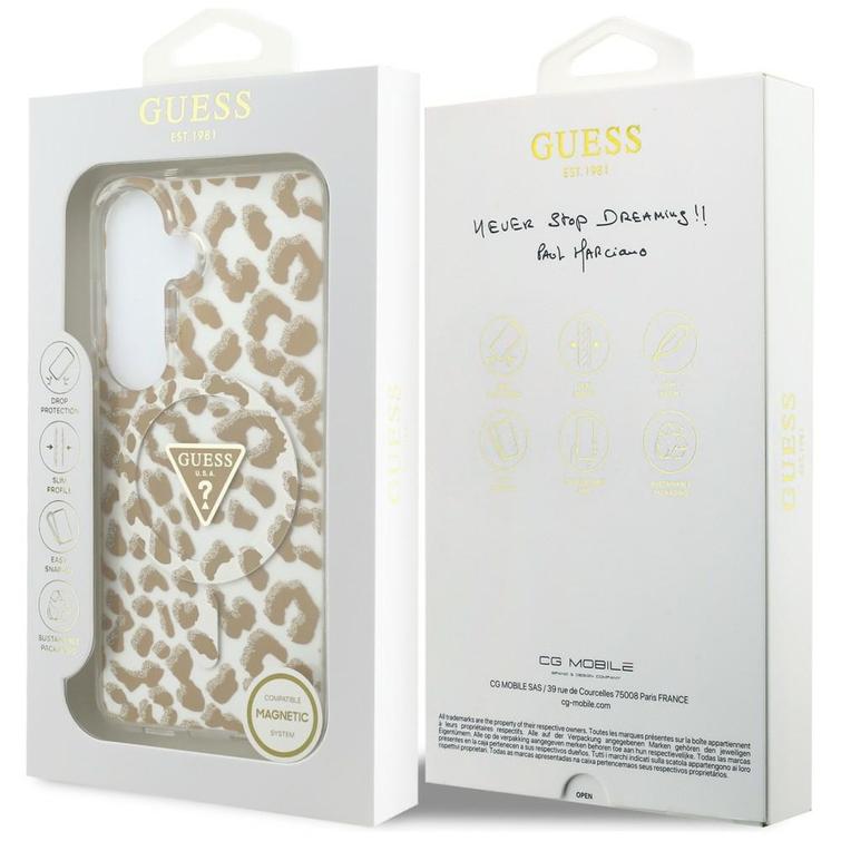 Guess case IML Leopard Print Triangle MagSafe for Samsung Galaxy S26 brown