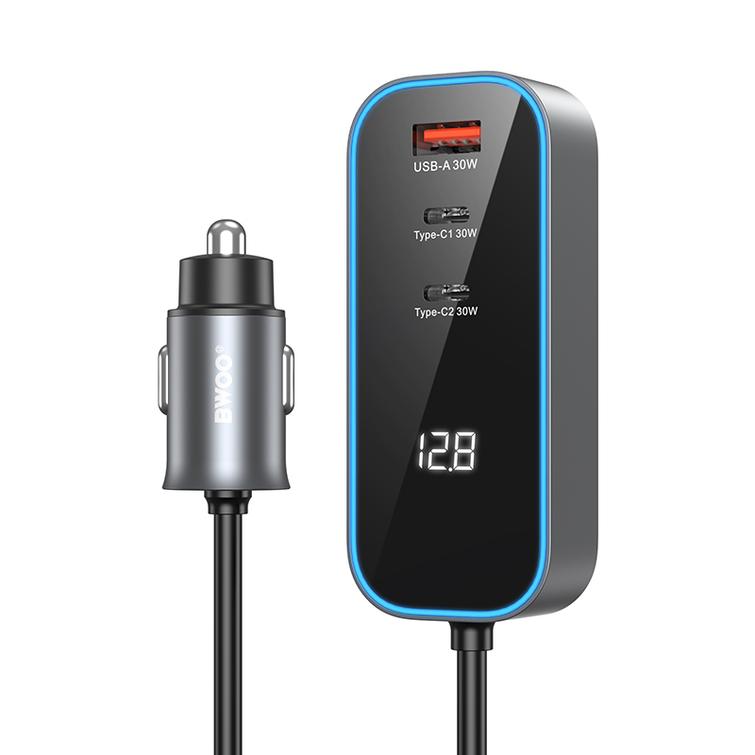 BWOO CC107 PD autolaturi 1x USB-C - USB-A -portti 30W musta