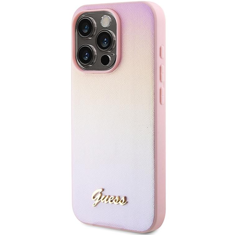 Guess iPhone 15 Pro 6,1" suojakuori GUHCP15LPSAIRSP pinkki HC PU SAFFIANO IRIDESCENT SCRIPT