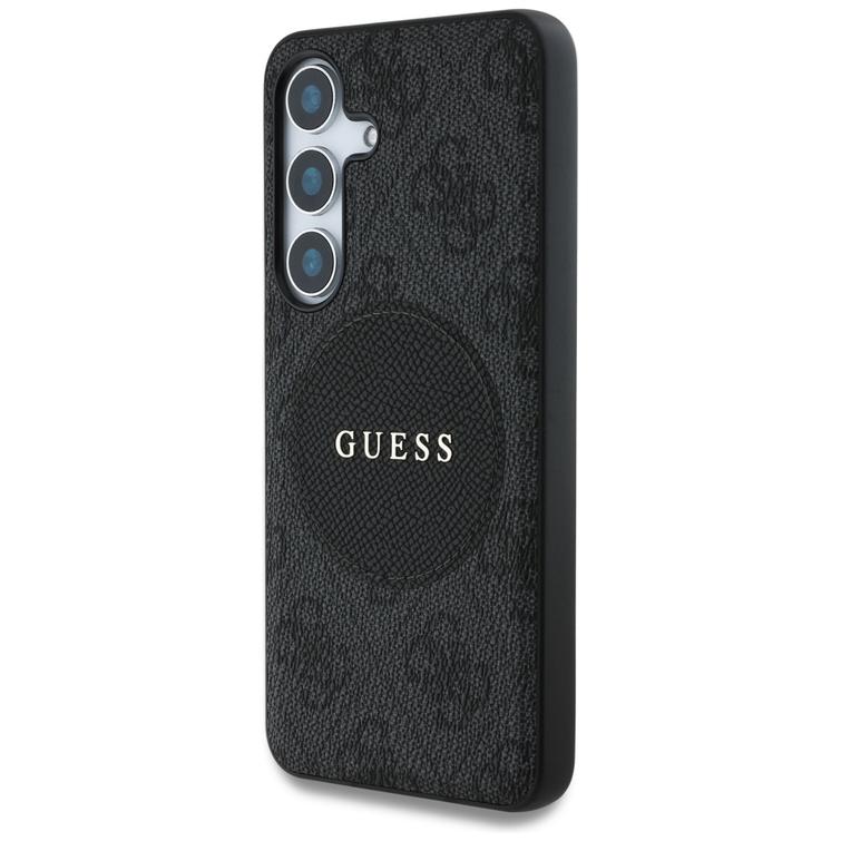 Guess HC MagSafe PU 4G Circle Classic Logo -suojakuori Samsung Galaxy S25:lle, musta