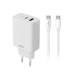 Maxlife MXTC-10-20AC PD QC charger 1x USB-C 1x USB 20W white + USB-C - USB-C cable 20W