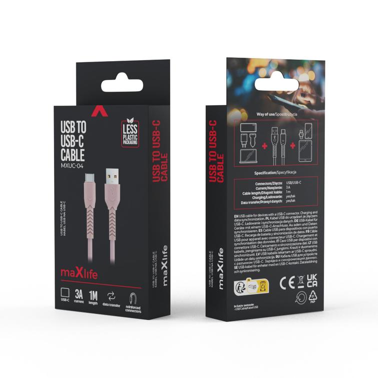 Maxlife MXUC-04 kaapeli USB - USB-C 1,0 m 3A pinkki