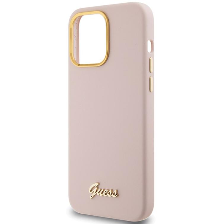 Guess iPhone 15 Pro 6,1" suojakuori GUHCP15LSMBSLP pinkki HC SILICONE SCRIPT METAL LOGO & FRAME