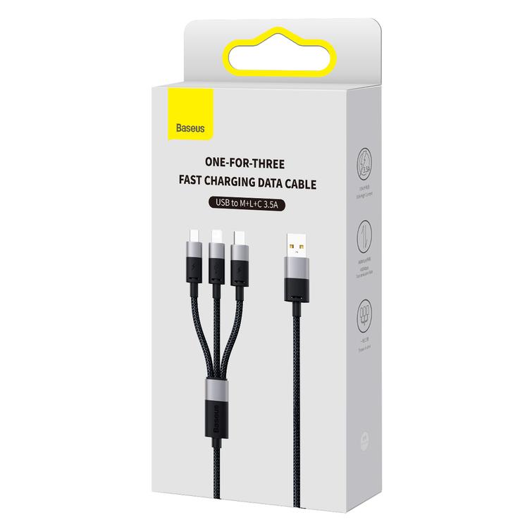 Baseus-kaapeli 3in1 StarSpeed USB - micro USB + Lightning + USB-C 1,2m 3,5A musta