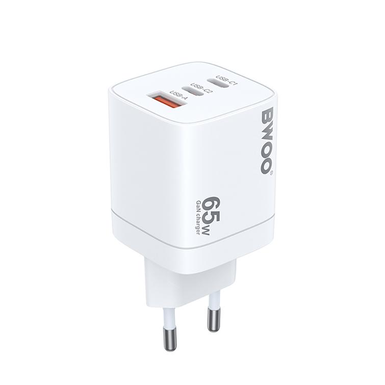 BWOO CDA147PD wall charger 65W 2x USB-C port + USB-A white