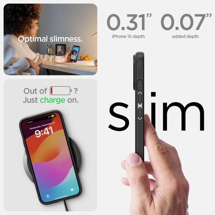 Spigen Liquid Air -suojakuori iPhone 15 6,1":lle mattamusta