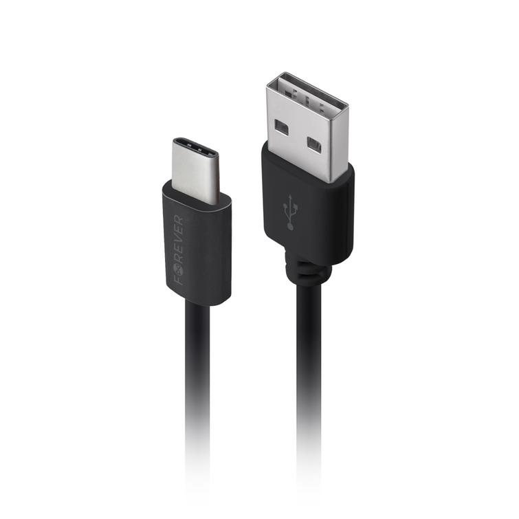 Forever M02 autolaturi 1x USB 2A musta + USB-C-kaapeli