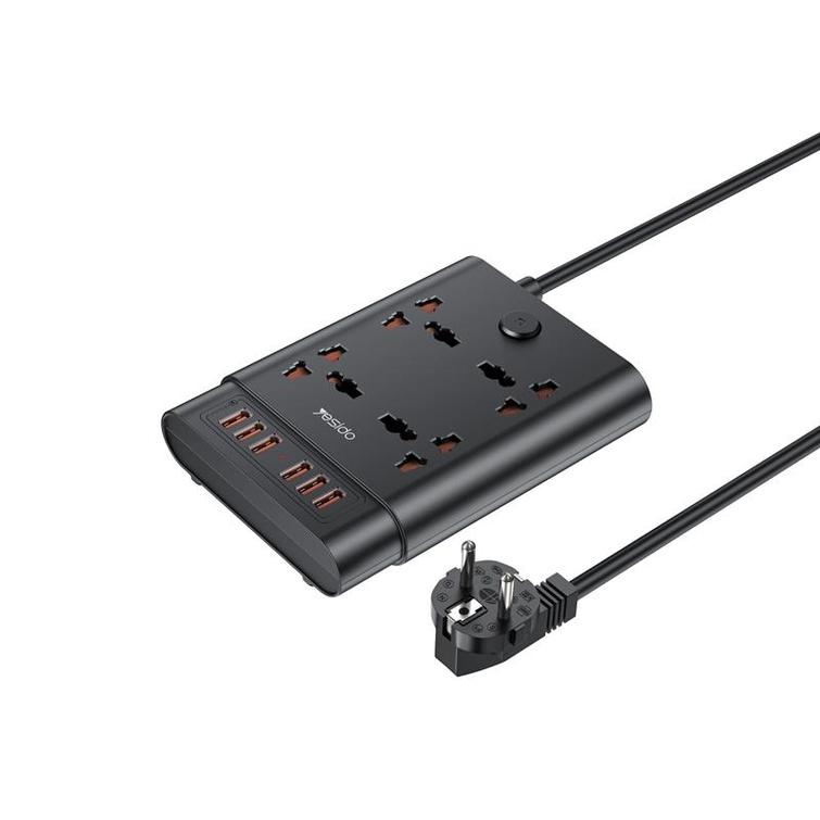 YESIDO MC08 EXTENSION CABLE 10IN1 2650W 6XUSB-A BLACK