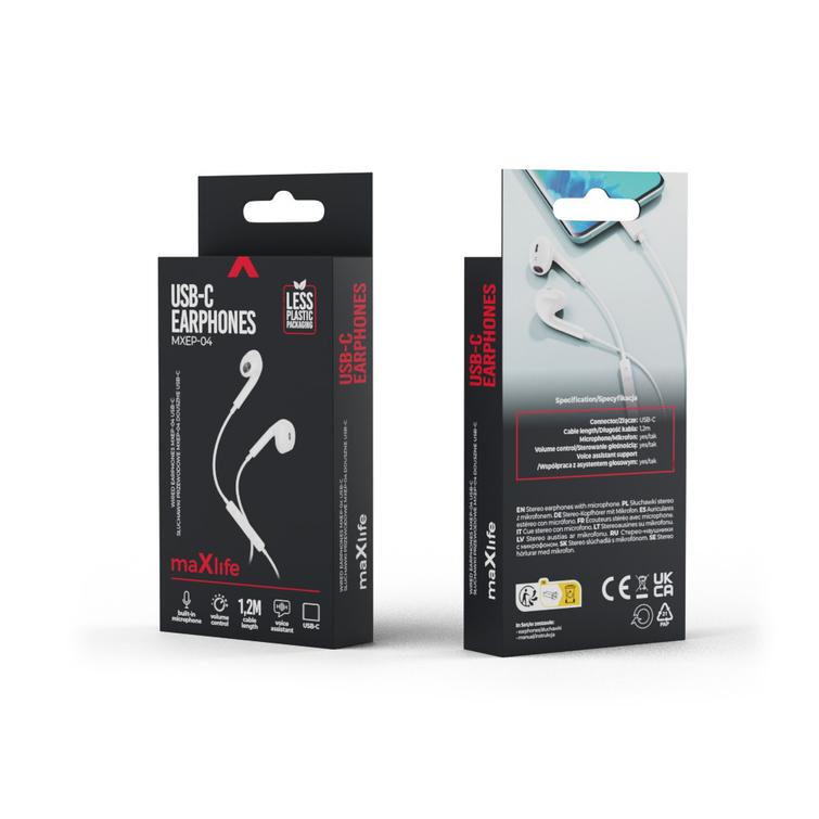 Maxlife langalliset kuulokkeet MXEP-04 USB-C valkoinen