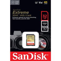 SanDisk Extreme SDHC -muistikortti 32GB 100/60MB/s C10 V30 UHS-I U3