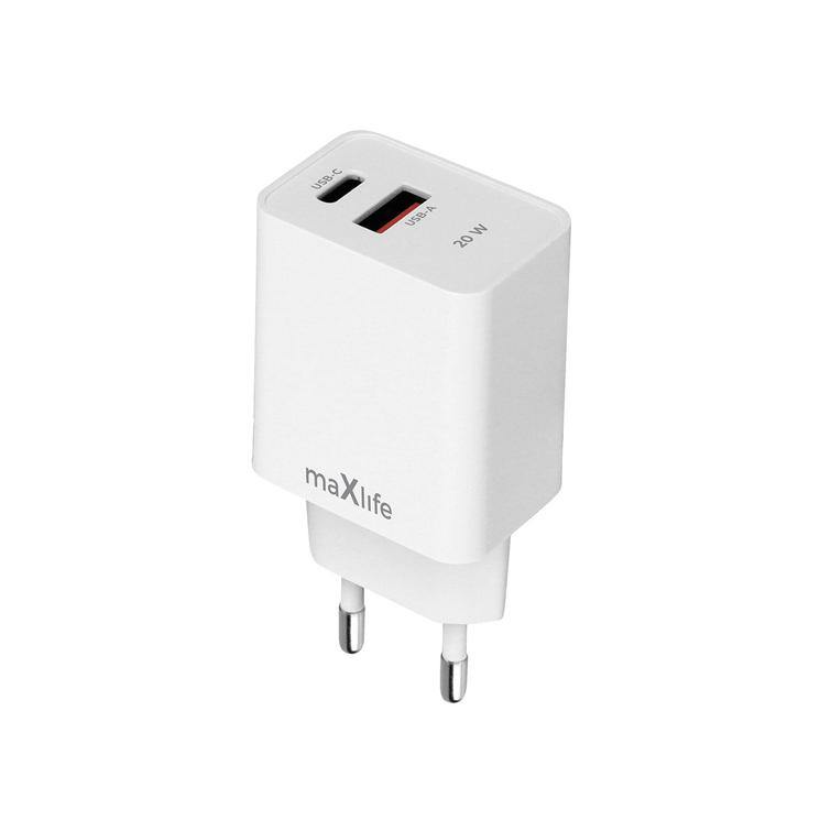 Maxlife MXTC-13-20AC PD QC laturi 1x USB-C 1x USB 20W valkoinen