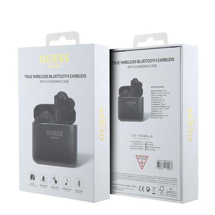 Guess Bluetooth-kuulokkeet GUTWSSU20ALEGK TWS + latausasema mustat printtilogolla