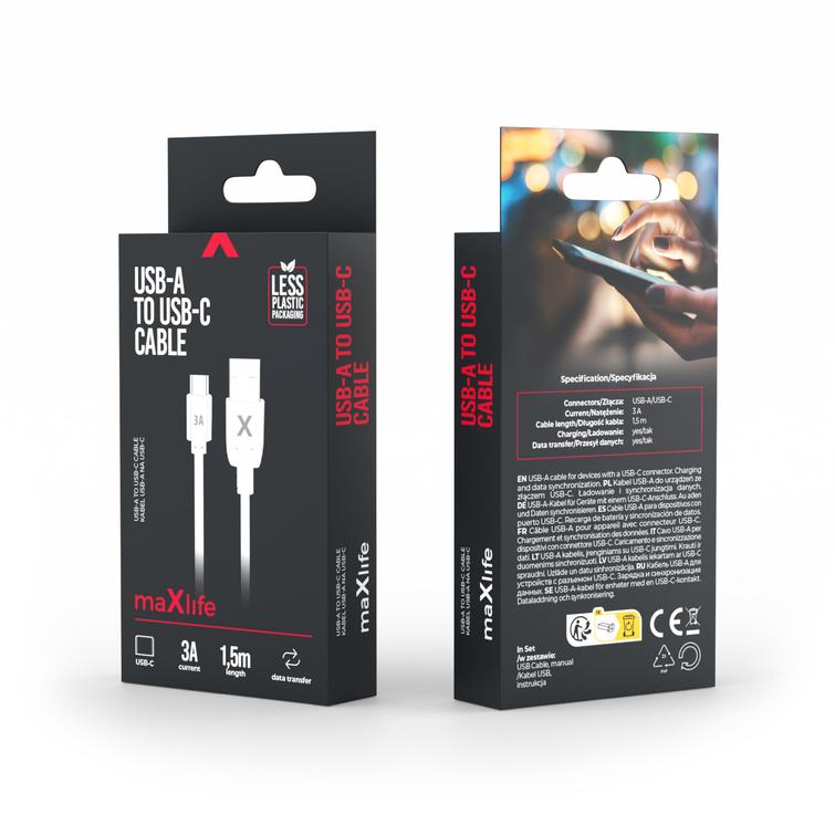 Maxlife cable USB - USB-C 1,5 m 3A white