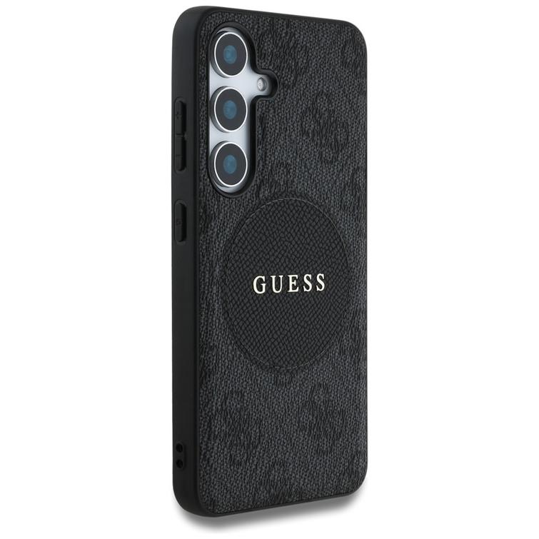 Guess HC MagSafe PU 4G Circle Classic Logo -suojakuori Samsung Galaxy S25:lle, musta