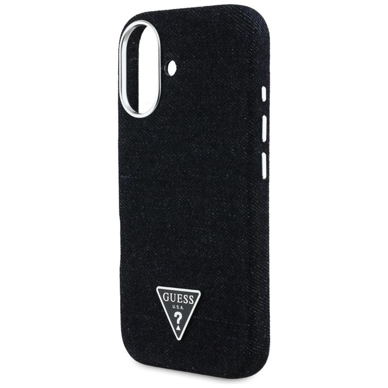 Guess HC MagSafe FW Denim Triangle Logo -kotelo iPhone 16 -puhelimelle, musta