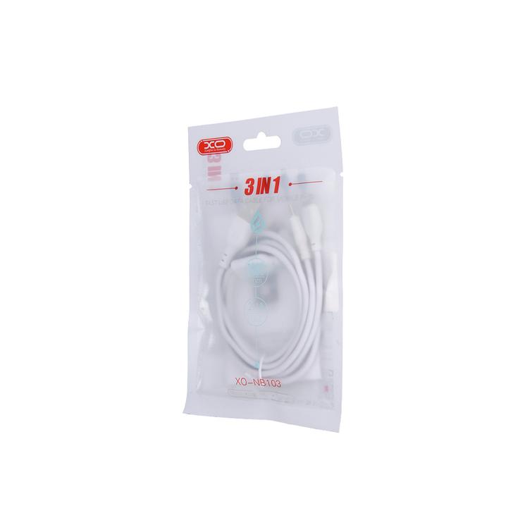 XO-kaapeli NB103 3in1 USB - Lightning + USB-C + microUSB 1,0 m 2,1A valkoinen