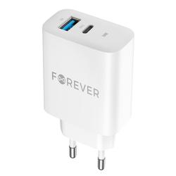 Forever TC-07-30AC PD QC laturi 1x USB-C 1x USB 30W valkoinen + USB-C - USB-C kaapeli 60W