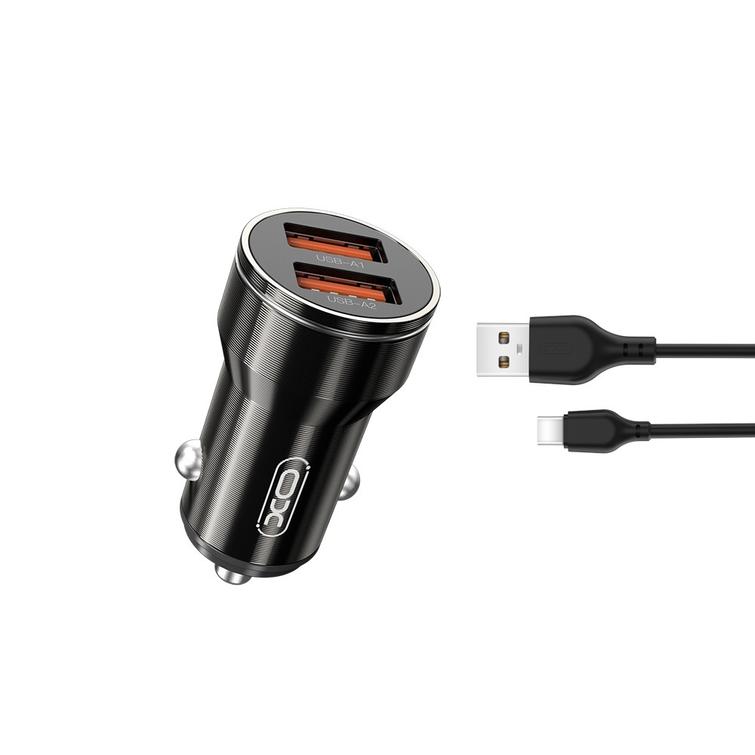 XO autolaturi CC48 2x USB 2,4A musta + USB-C-kaapeli