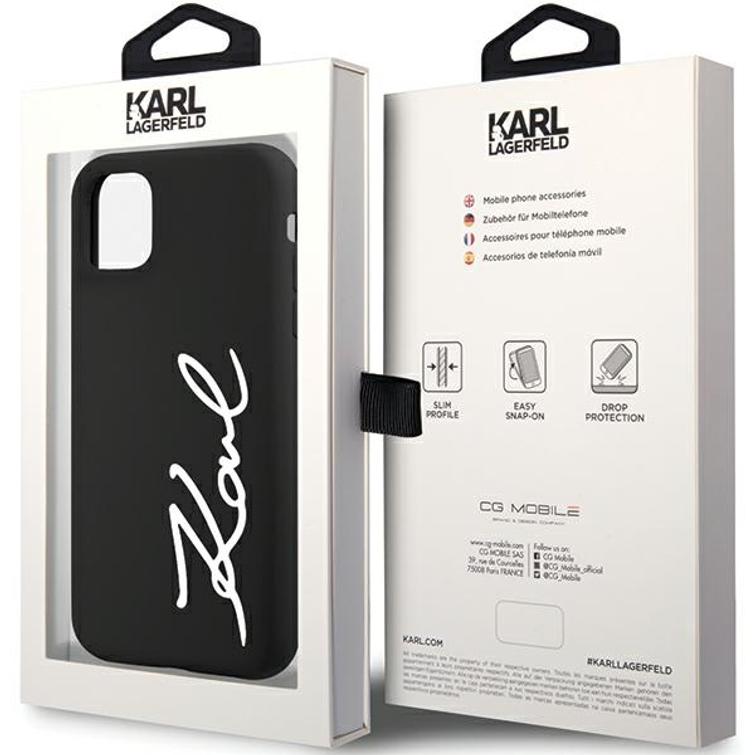 Karl Lagerfeld iPhone 11 / XR -kotelo KLHCN61SKSVGK musta kovakuori Silicone Signature -mallille