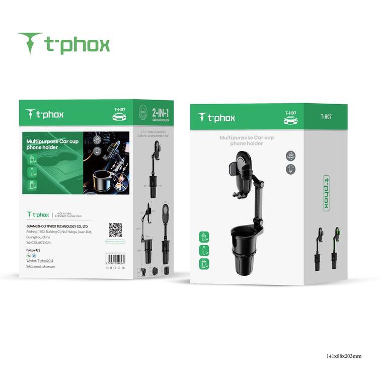 T-PHOX CAR HOLDER TH-07 WITH CUP HOLDER BLACK