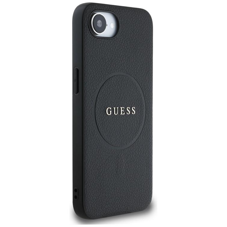 Guess HC MagSafe PU -kuvioitu kultainen rengaskuori iPhone 16e:lle, musta
