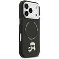 Karl Lagerfeld -kotelo, Magsafe PU -kotelo, jossa Karl&Choupette-p&auml;&auml;t, nastat, logo ja metalliset kamerapainikkeet iPhone 17 Prolle, musta