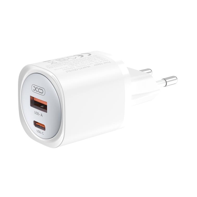 XO-sein&auml;laturi CE21 PD 30W 1x USB-C 1x USB valkoinen + USB-C-kaapeli - USB-C
