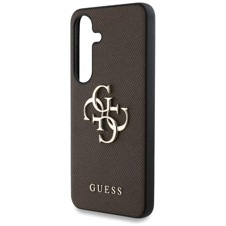 Guess HC PU Grained Big 4G and Classic Logo -suojakuori Samsung Galaxy S25:lle, ruskea