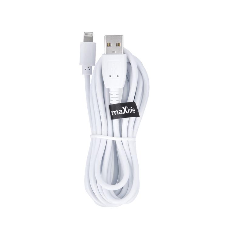 Maxlife USB-kaapeli - Lightning 3,0 m 2A valkoinen