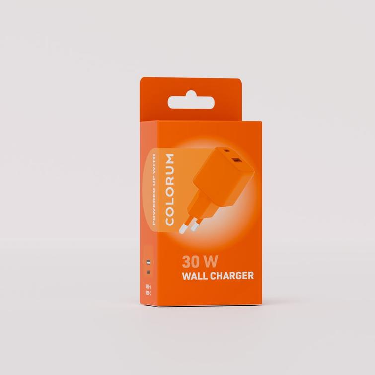 COLORUM-seinälaturi USB-A + USB-C PD 30W CLS30-AC-10 xOrange