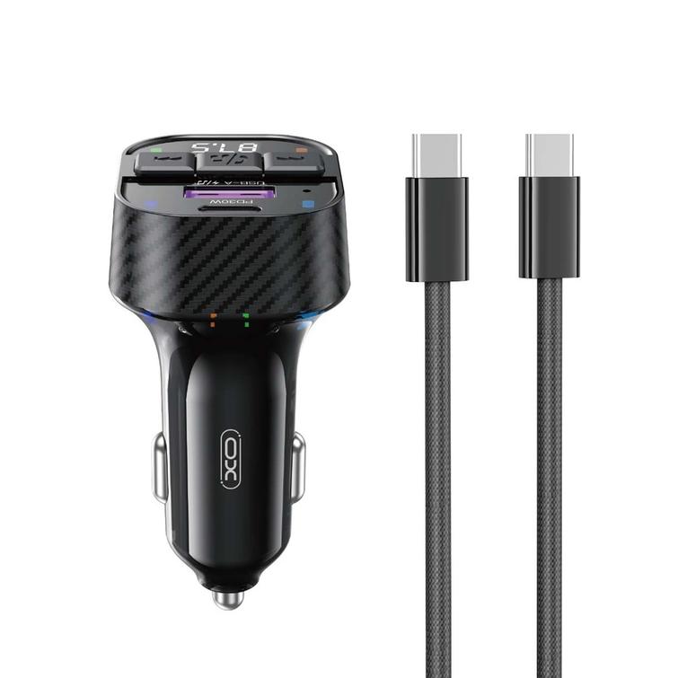 XO-lähetin FM BCC17 Bluetooth MP3-autolaturi 30W musta + kaapeli USB-C - USB-C