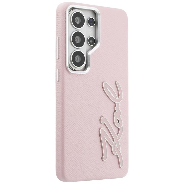 Karl Lagerfeld case Grained Signature Metal Resin Logo for Samsung Galaxy S26 Ultra pink